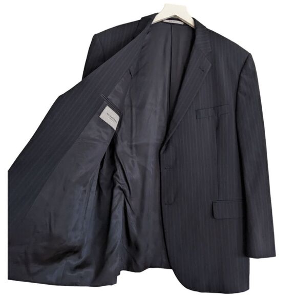Burberry London Men's Striped Two Button 100% Wool Blazer- Navy Size 46 Reg - Picture 4 of 11